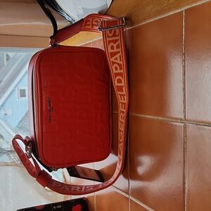 KARL LAGERFIELD  orange RED CROSSBODY MAYBELLE CAMERA BAG NEW WITH TAG